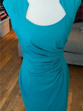 Calvin Klein Teal Midi Sheath Dress with Scoop Neck